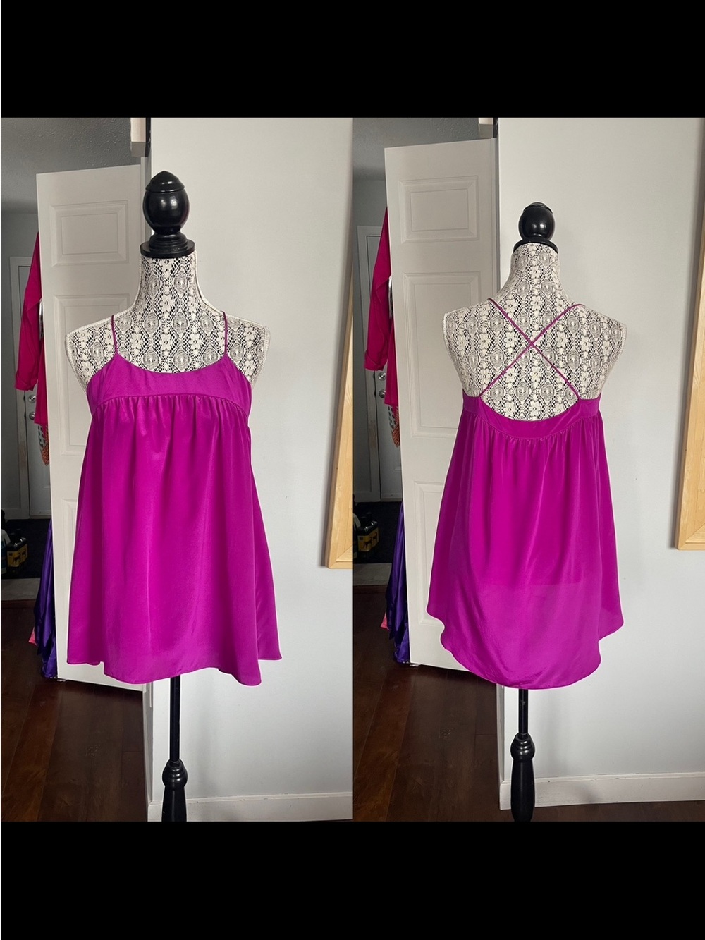 Vintage 100% Silk Cross Back Camisole Tank Top Teddy Lingerie Chemise. Small.
